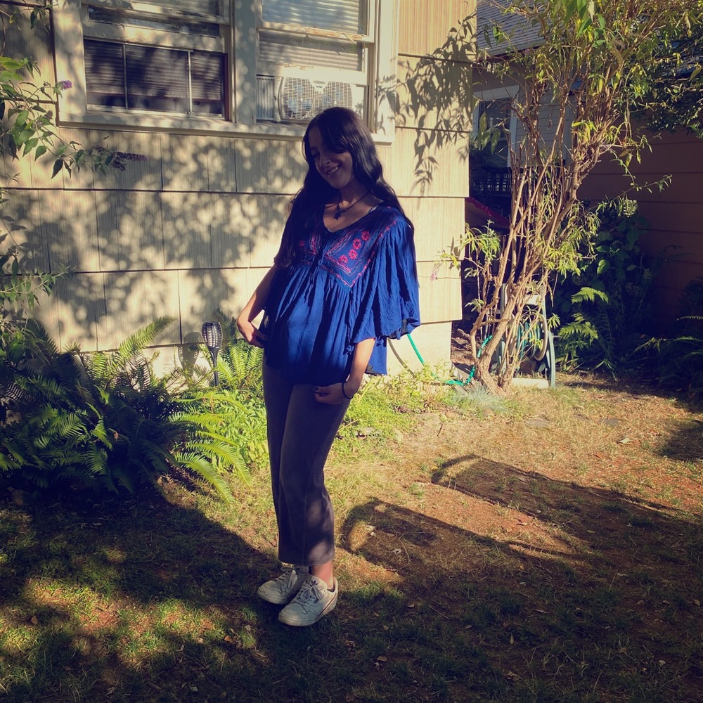 Navy blue peasant blouse
